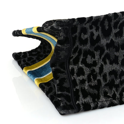 Christian Dior Velvet Mizza Embroidered Medium Leopard Book Tote Black Yellow Blue 7 of 8