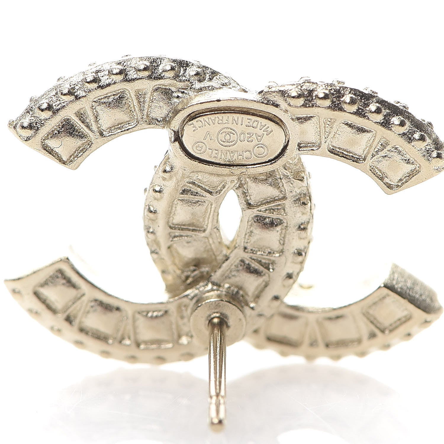 Chanel Crystal Textured CC Earrings Gold 4 of 5