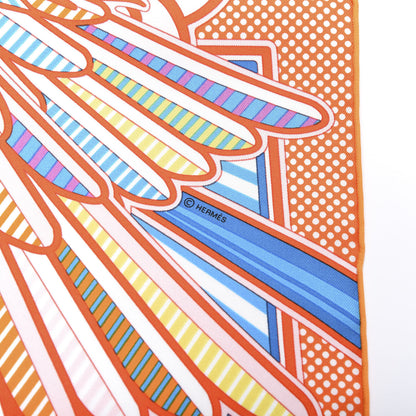 Hermes Silk Pegase Pop Pocket Square Orange Turquoise Jaune 4 of 4