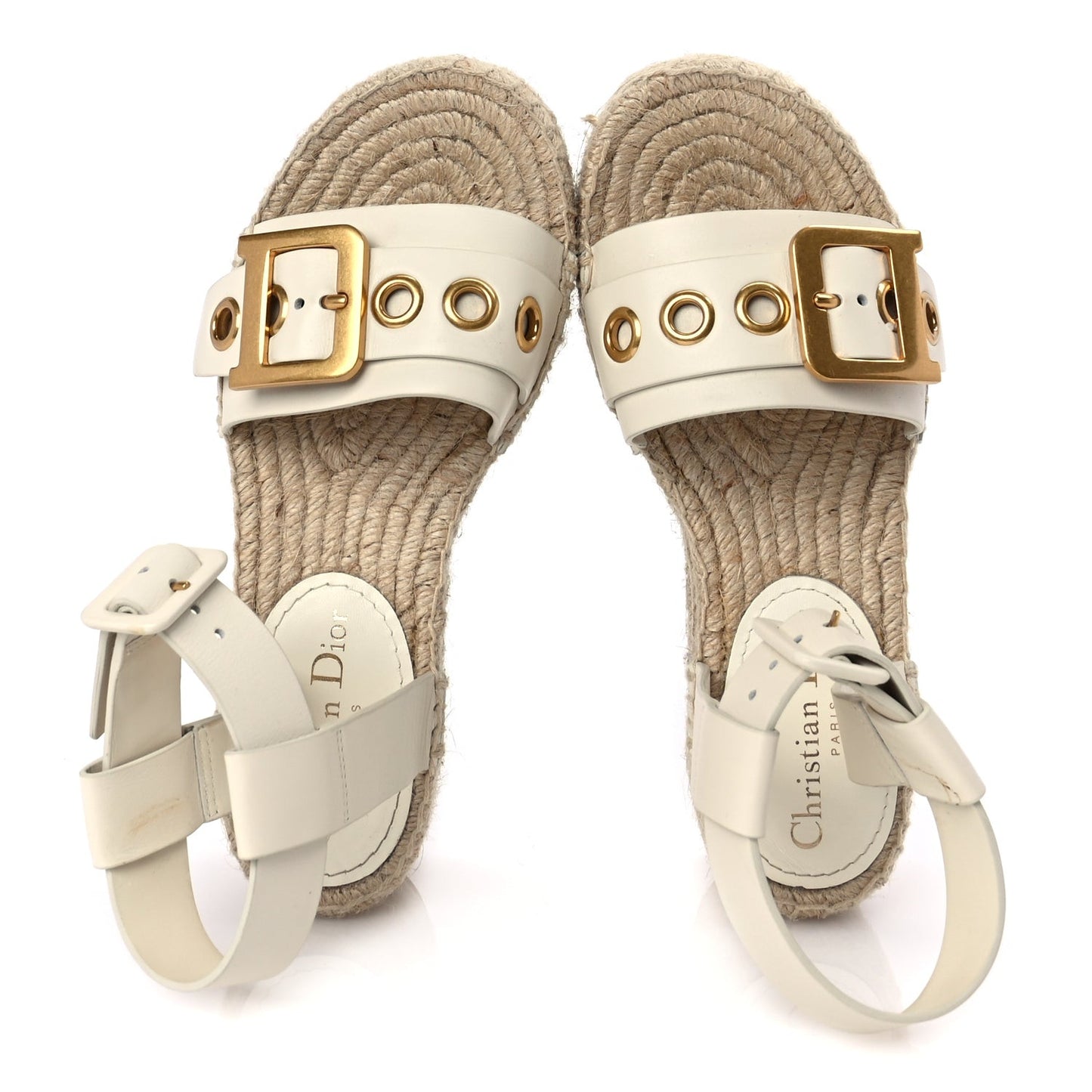 Calfskin D-Dior Espadrille Platform Sandals 35 Off White
