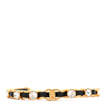 Chanel Lambskin Crystal CC Cuff Bracelet Black Gold 1 of 5