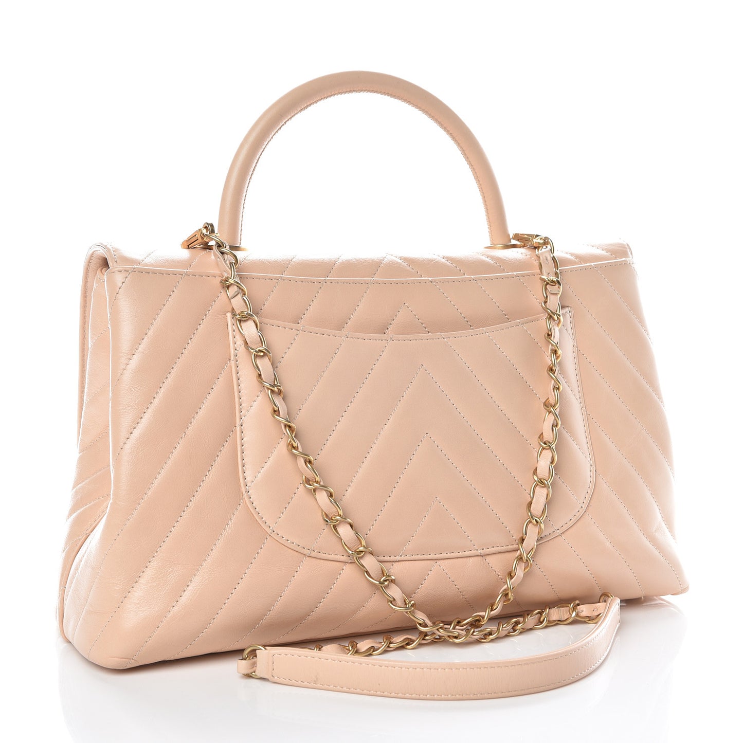 Calfskin Chevron Quilted Large Coco Handle Flap Light Beige