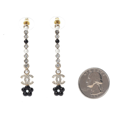 Chanel Crystal Enamel Flower CC Drop Earrings Gold White Black 2 of 5