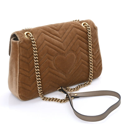Gucci Velvet Matelasse Medium GG Marmont Shoulder Bag  Taupe 2 of 7