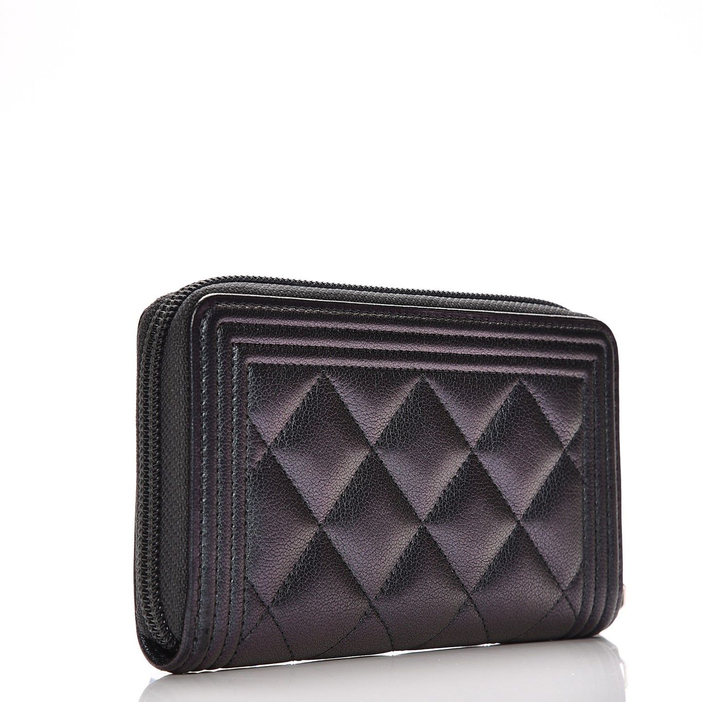 Iridescent Goatskin Quilted Small Boy Zip Around Wallet Purple