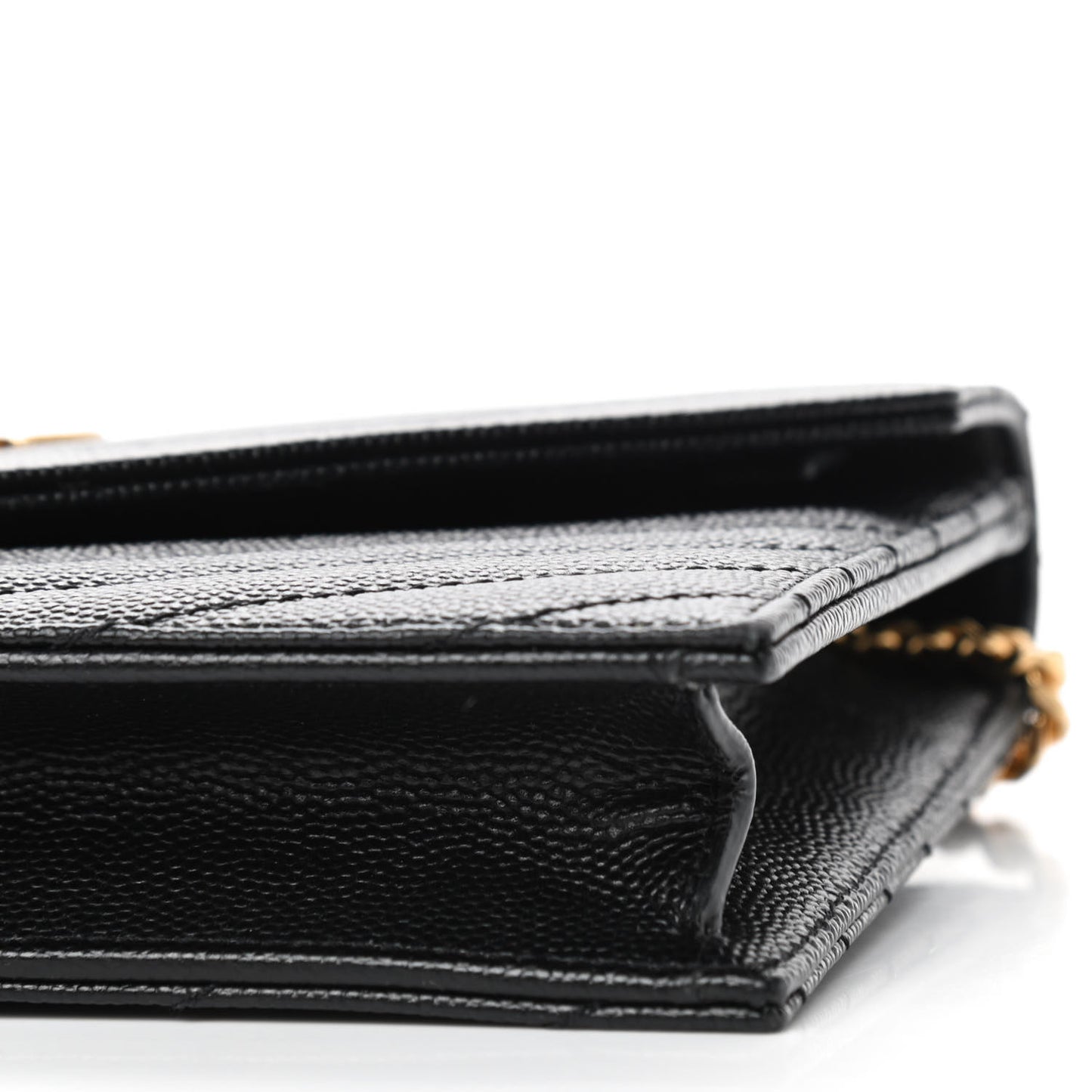 Grain De Poudre Matelasse Chevron Monogram Envelope Chain Wallet Black