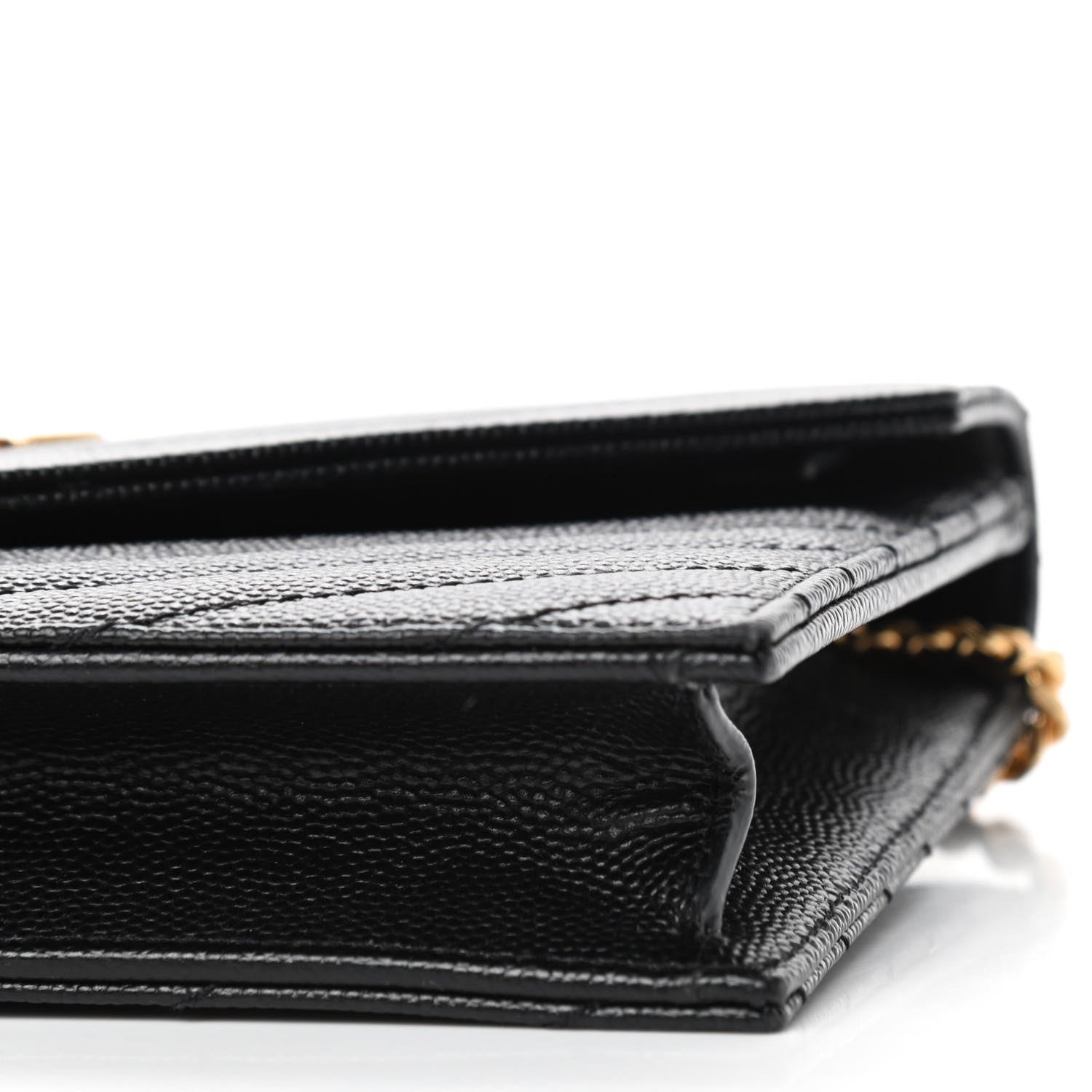 Saint Laurent Grain De Poudre Matelasse Chevron Monogram Envelope Chain Wallet Black 7 of 9