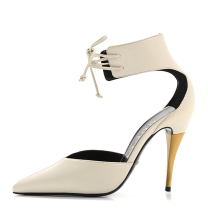 Gucci Soft Nappa Priscilla Ankle Cuff Pumps 37 Mystic White Harness Brown 1 of 7