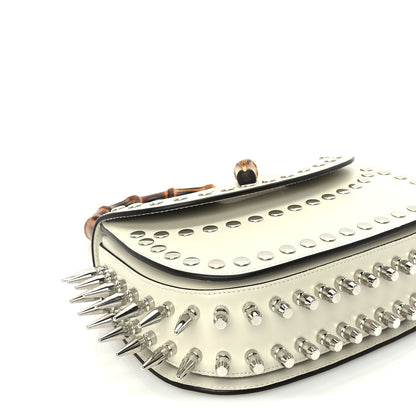 Gucci Boarded Dyana Lux Studded Calfskin Web Small Bamboo 1947 Top Handle Bag  Mystic White 8 of 9
