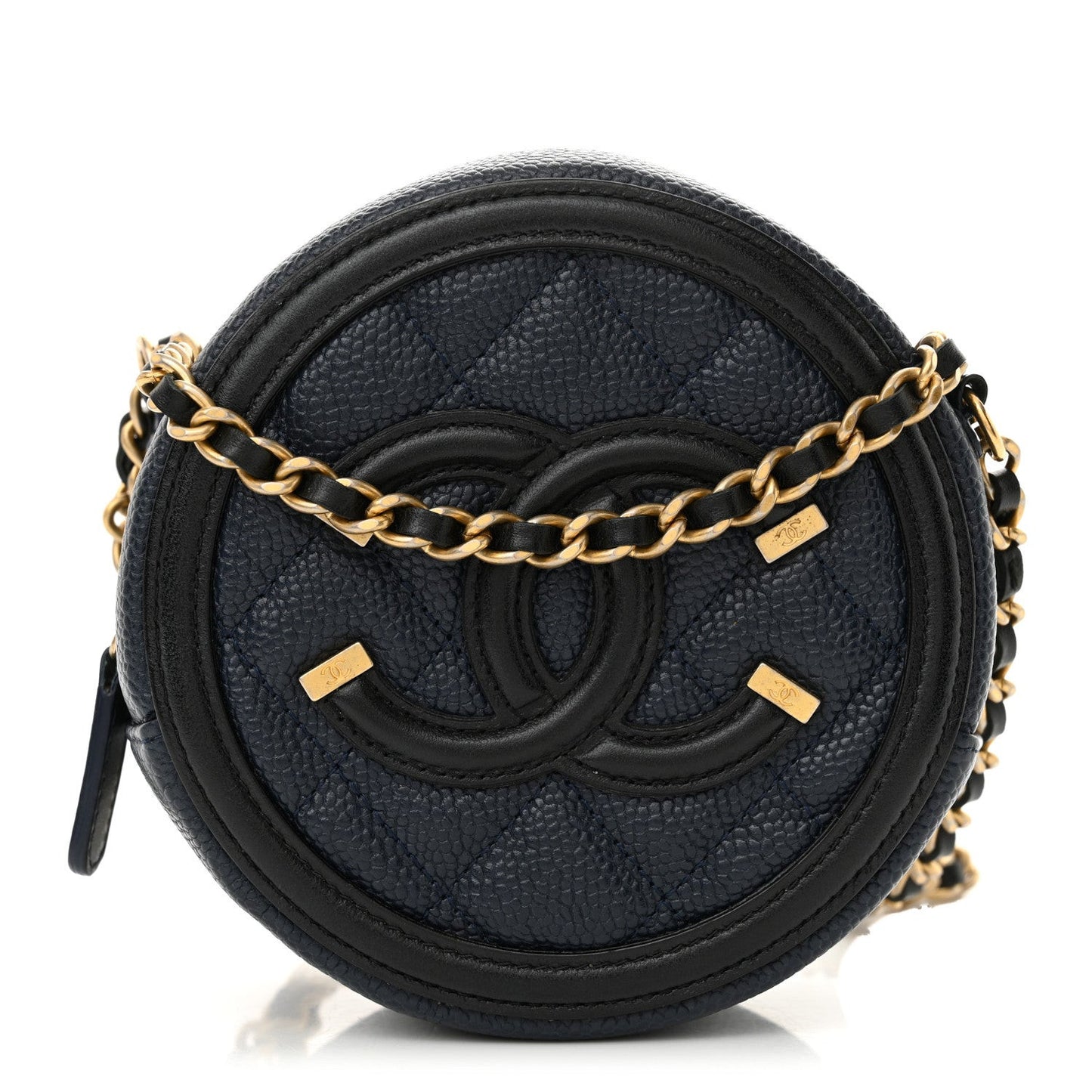 Caviar Quilted Round Filigree Crossbody Navy Black
