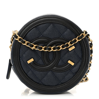 Chanel Caviar Quilted Round Filigree Crossbody Navy Black 1 of 7