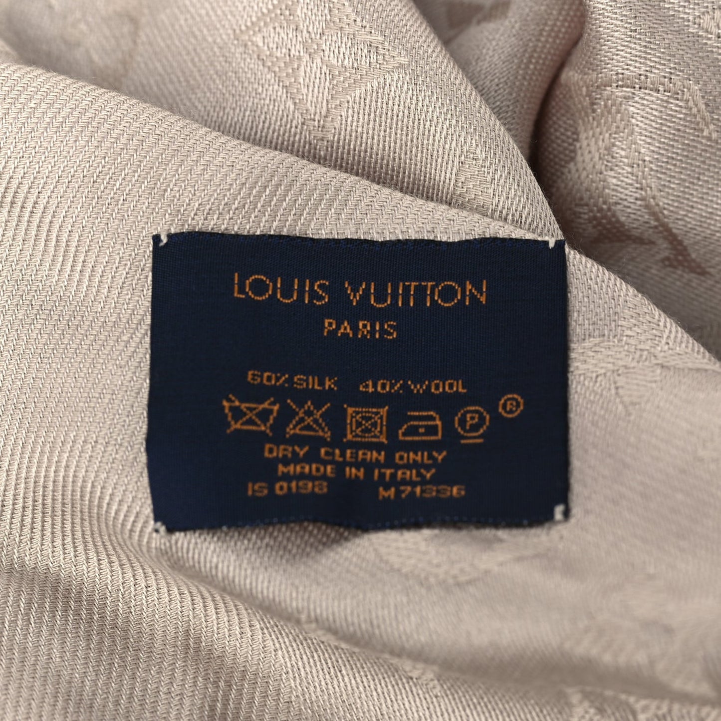 Silk Lurex Wool Monogram Shine Shawl  Greige