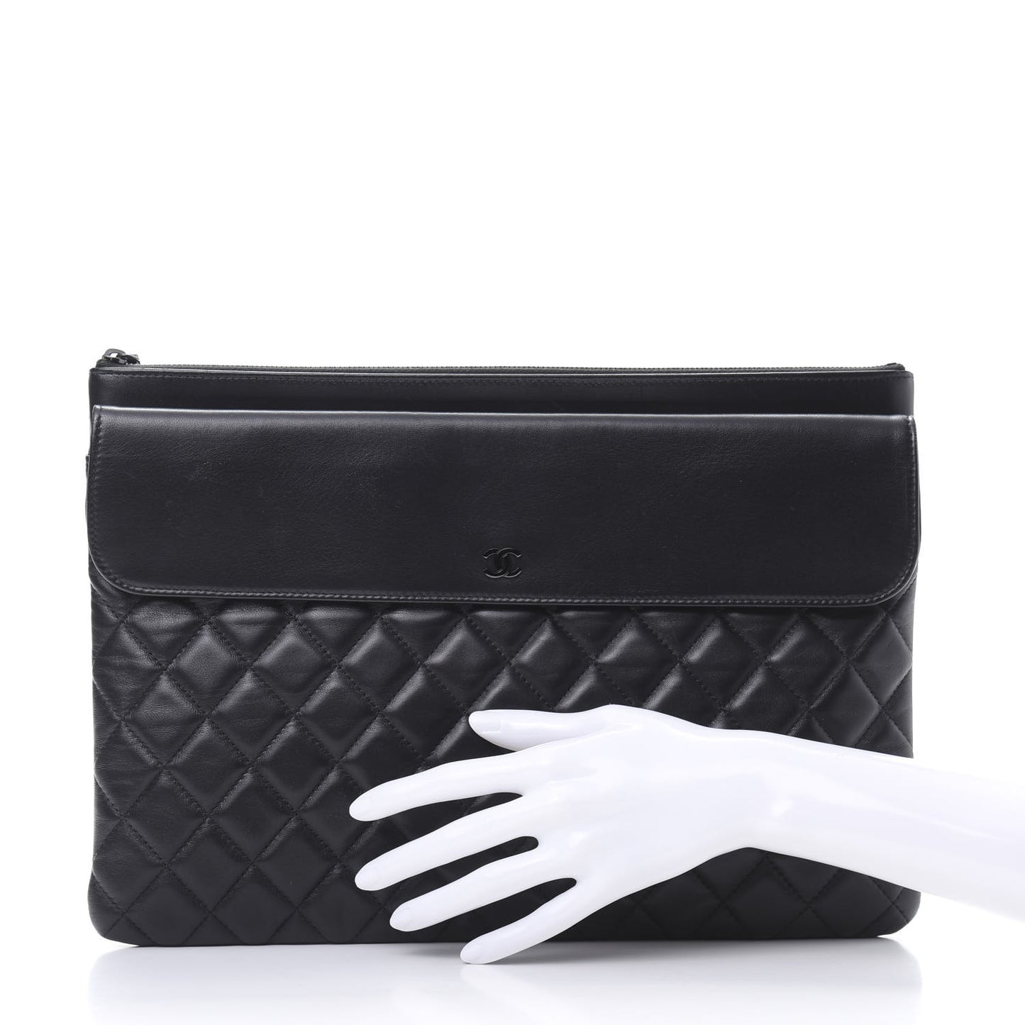 Lambskin Quilted Large Flap Cosmetic Case Black
