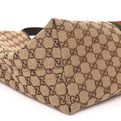 Gucci GG Supreme Monogram Web Large Giglio Tote Beige Dark Brown 8 of 9