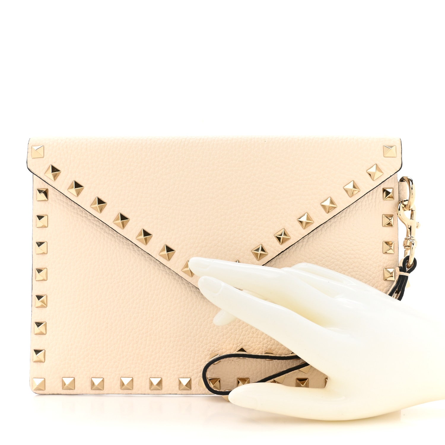 Valentino Garavani Pebbled Calfskin Medium Rockstud Envelope Flat Wristlet Pouch Ivory 2 of 9