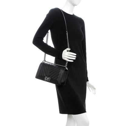 Chanel Caviar Chevron Quilted Medium Boy Flap Black 2 of 8