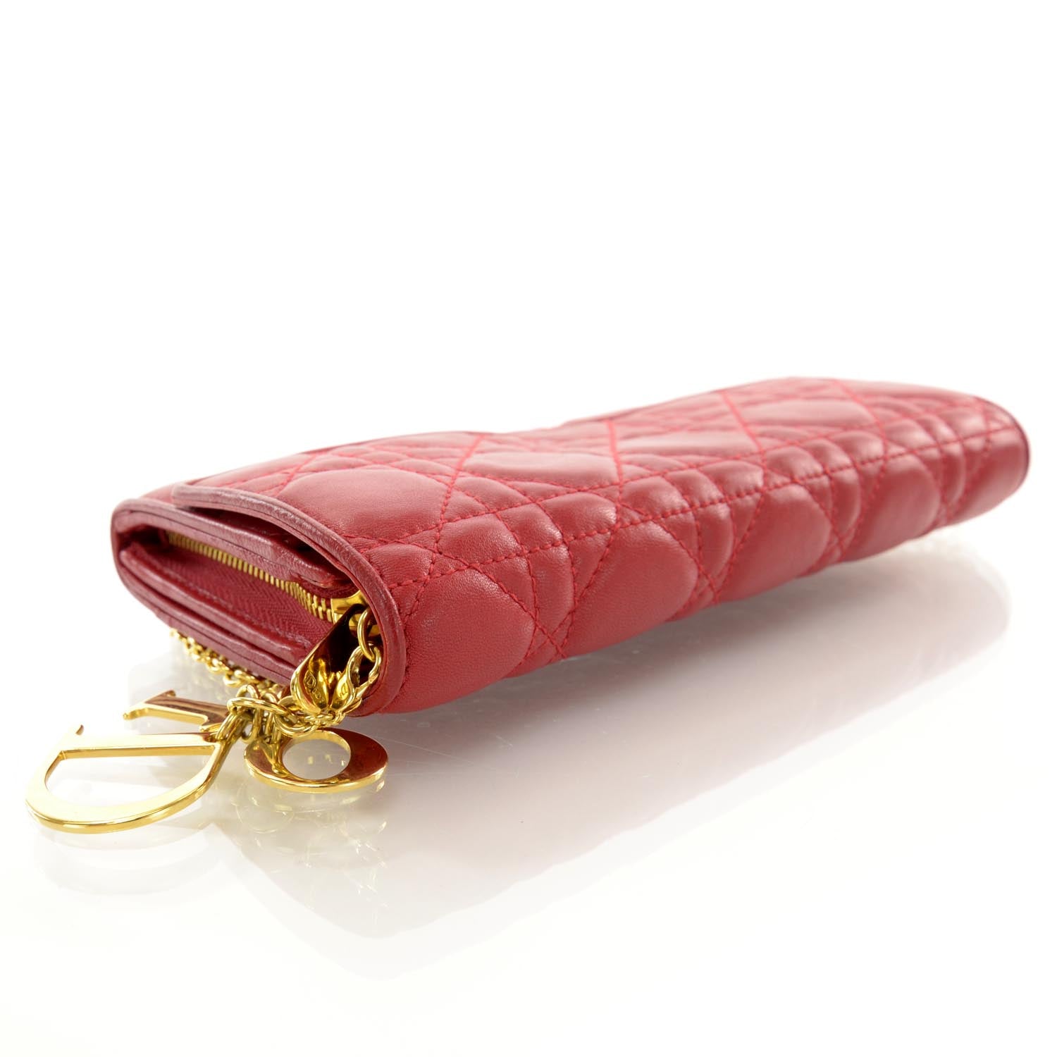 Christian Dior Lambskin Cannage Rendezvous Chain Wallet Red 4 of 7