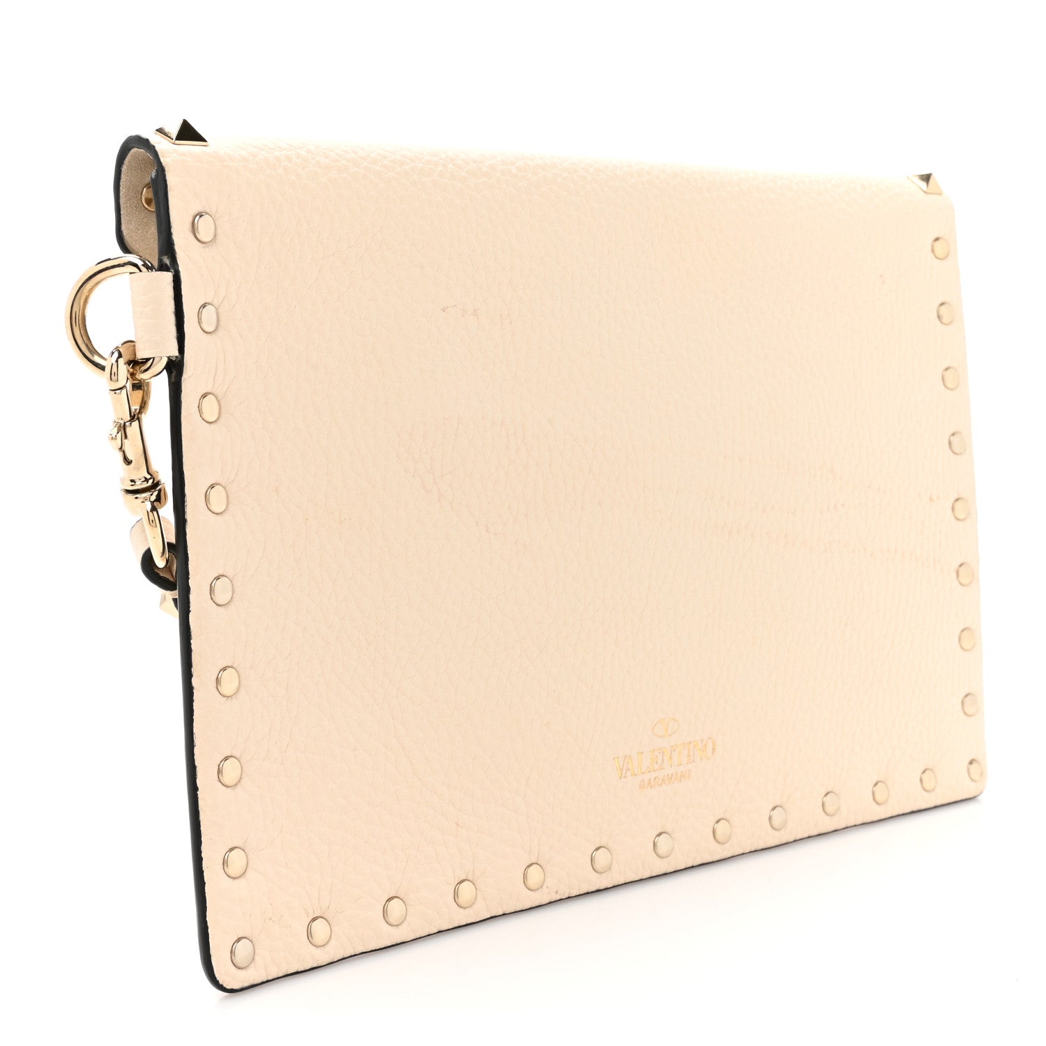 Valentino Garavani Pebbled Calfskin Medium Rockstud Envelope Flat Wristlet Pouch Ivory 3 of 9