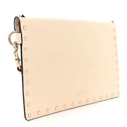 Valentino Garavani Pebbled Calfskin Medium Rockstud Envelope Flat Wristlet Pouch Ivory 3 of 9