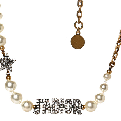 Christian Dior Metal Pearl Crystal J'Adior Choker Necklace Antique Gold 1 of 5