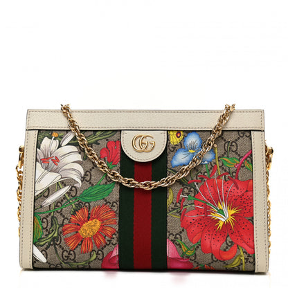 Gucci GG Supreme Monogram Flora Web Small Ophidia Chain Shoulder Bag White 1 of 11