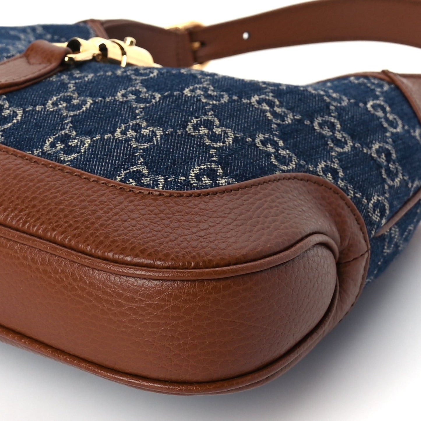 New Denim GG Monogram Calfskin Small Jackie 1961 Hobo Blue Tea Cuir