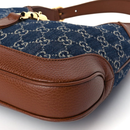 Gucci New Denim GG Monogram Calfskin Small Jackie 1961 Hobo Blue Tea Cuir 9 of 9