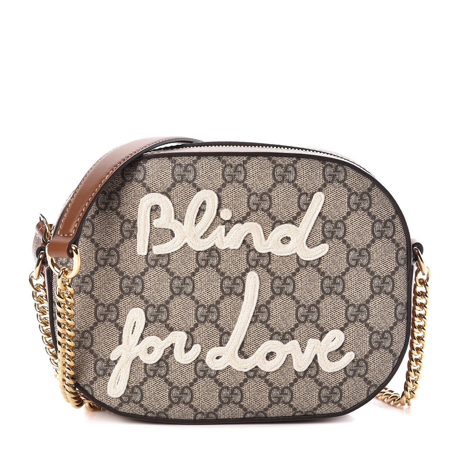 GG Supreme Monogram Blind For Love Embroidered Mini Chain Shoulder Bag Beige Tuscany