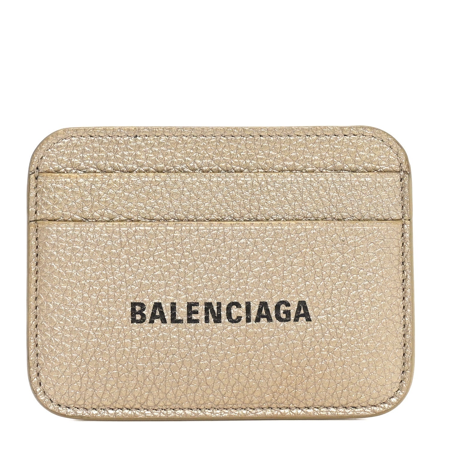 Balenciaga Grained Calfskin Logo Cash Rounded Card Holder Gold Black 1 of 7