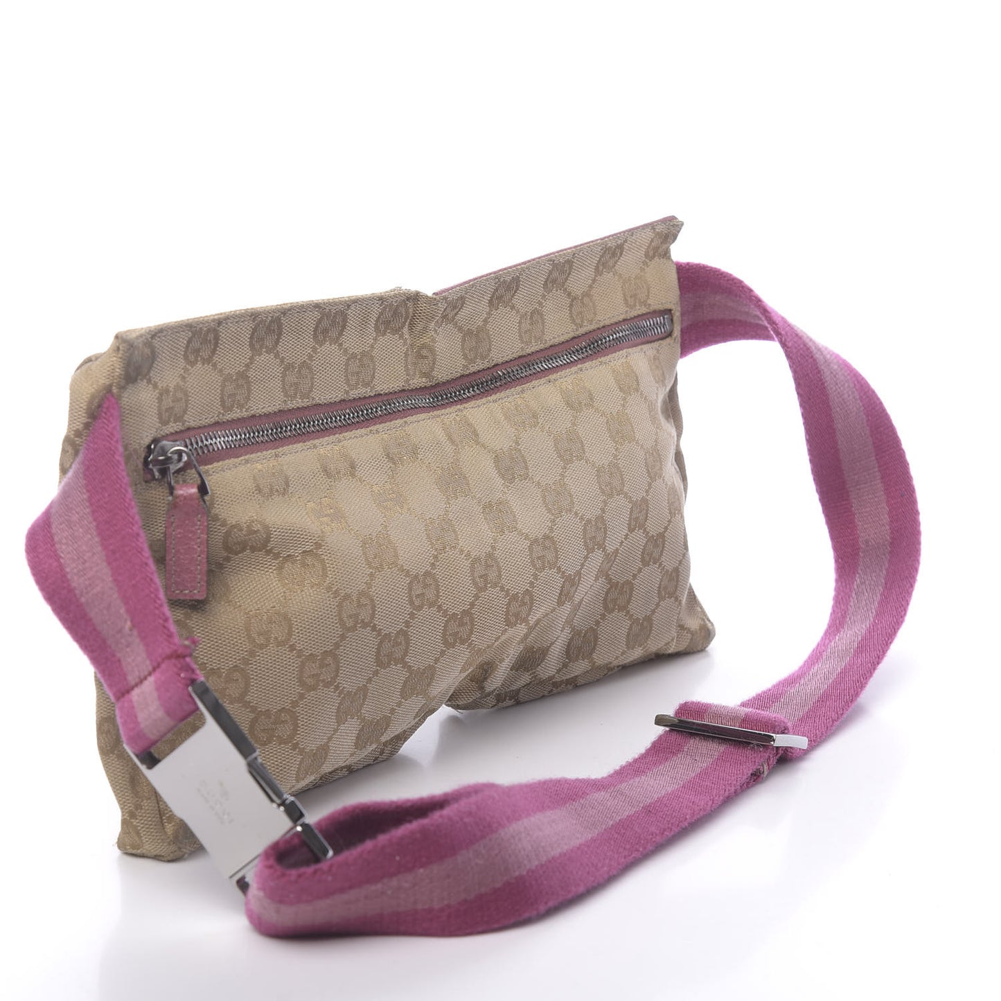 GG Monogram Web Double Pocket Belt Bag Pink
