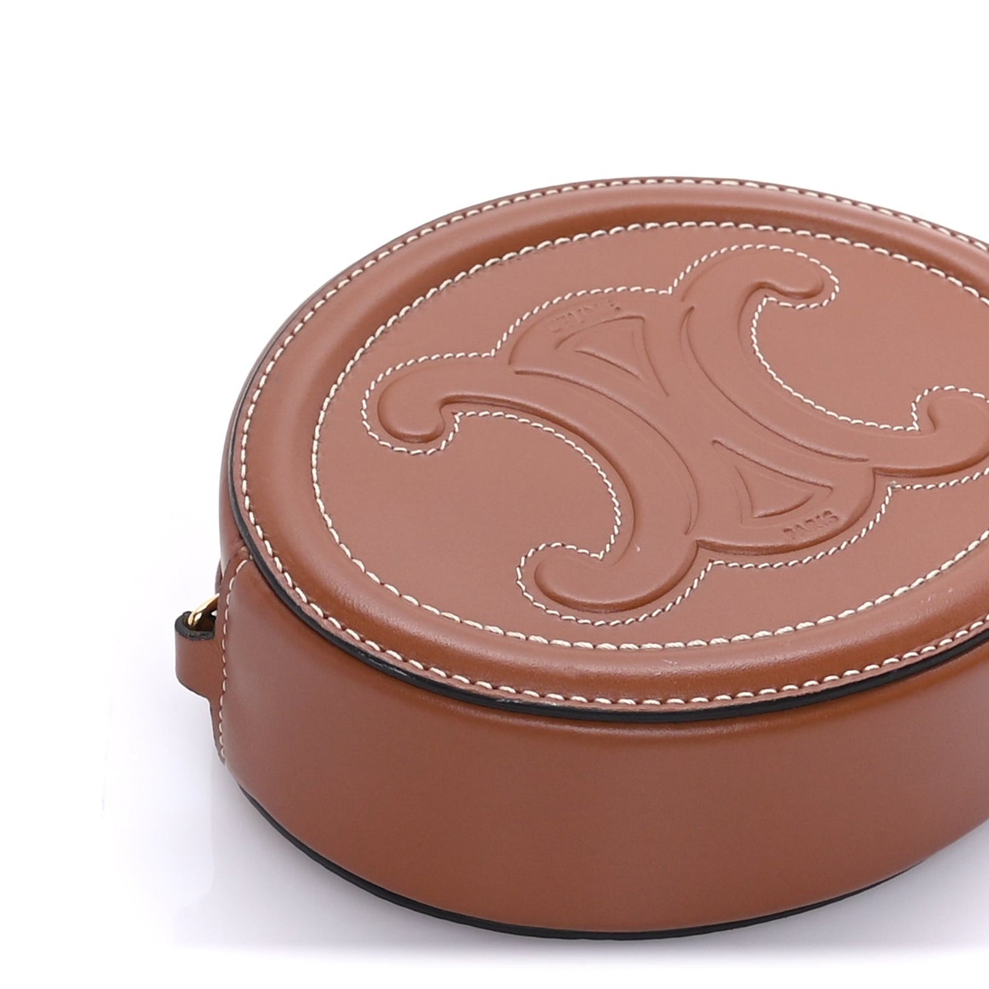Smooth Calfskin Cuir Small Triomphe Oval Crossbody Purse Tan