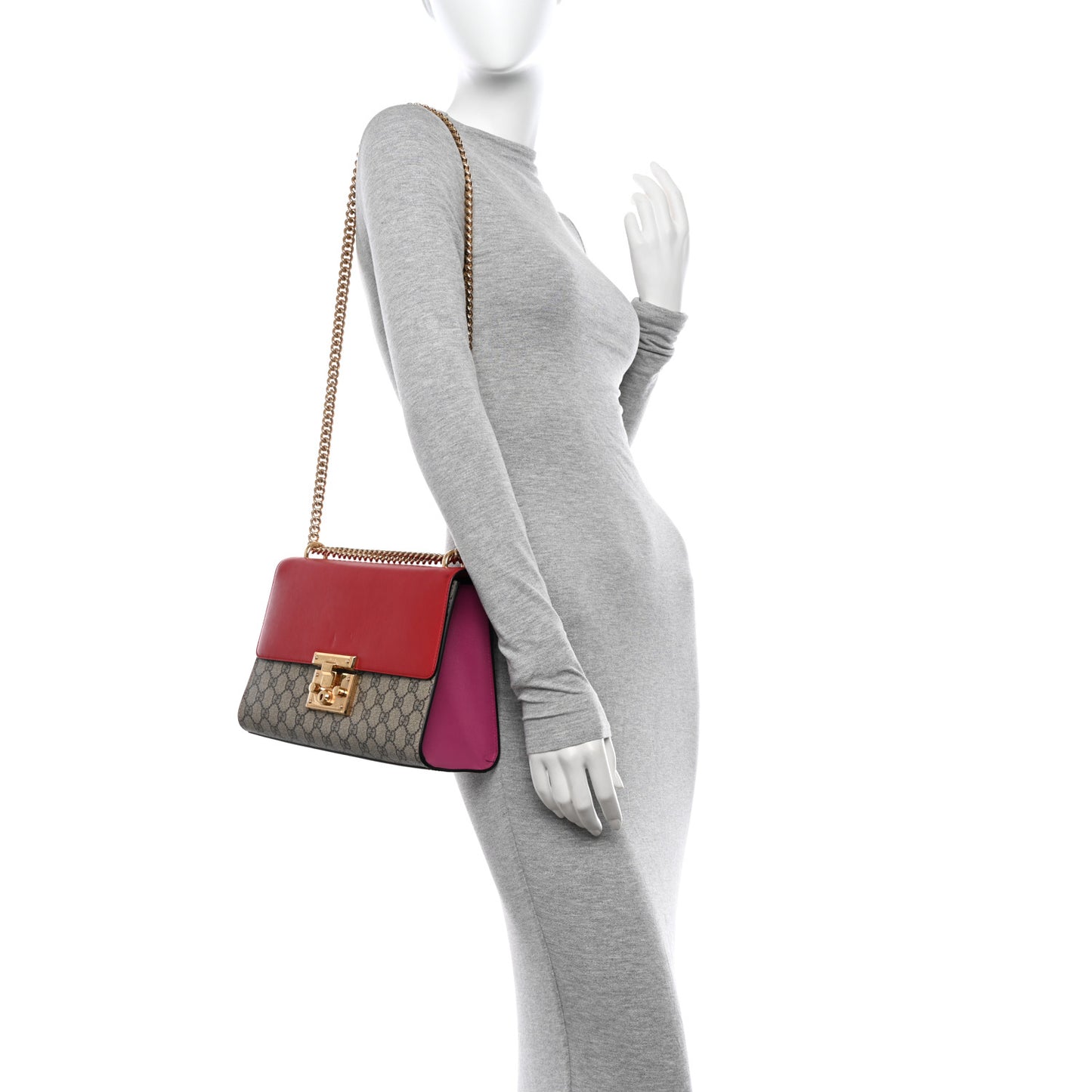 GG Supreme Monogram Calfskin Medium Padlock Shoulder Bag Beige Hibiscus Red New Rosette