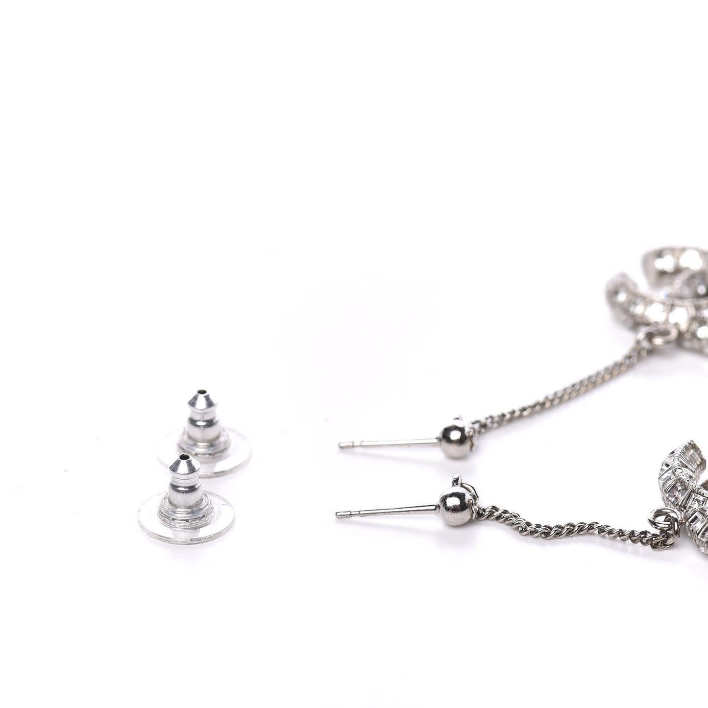 Crystal Baguette CC Dangle Earrings Silver