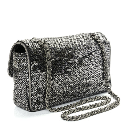 Chanel Sequin Medium Single Flap Dark Silver 2 of 17