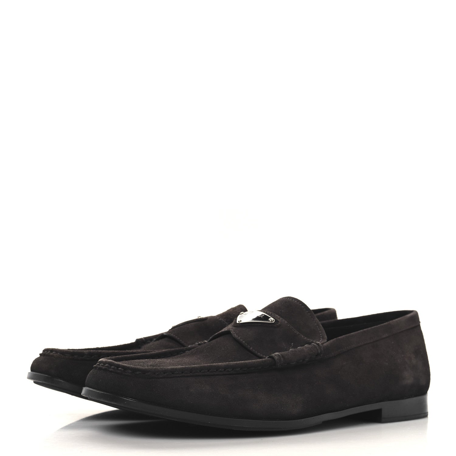 Prada Vitello Scamosciato Triangle Mens Loafers 9.5 Brown 4 of 10