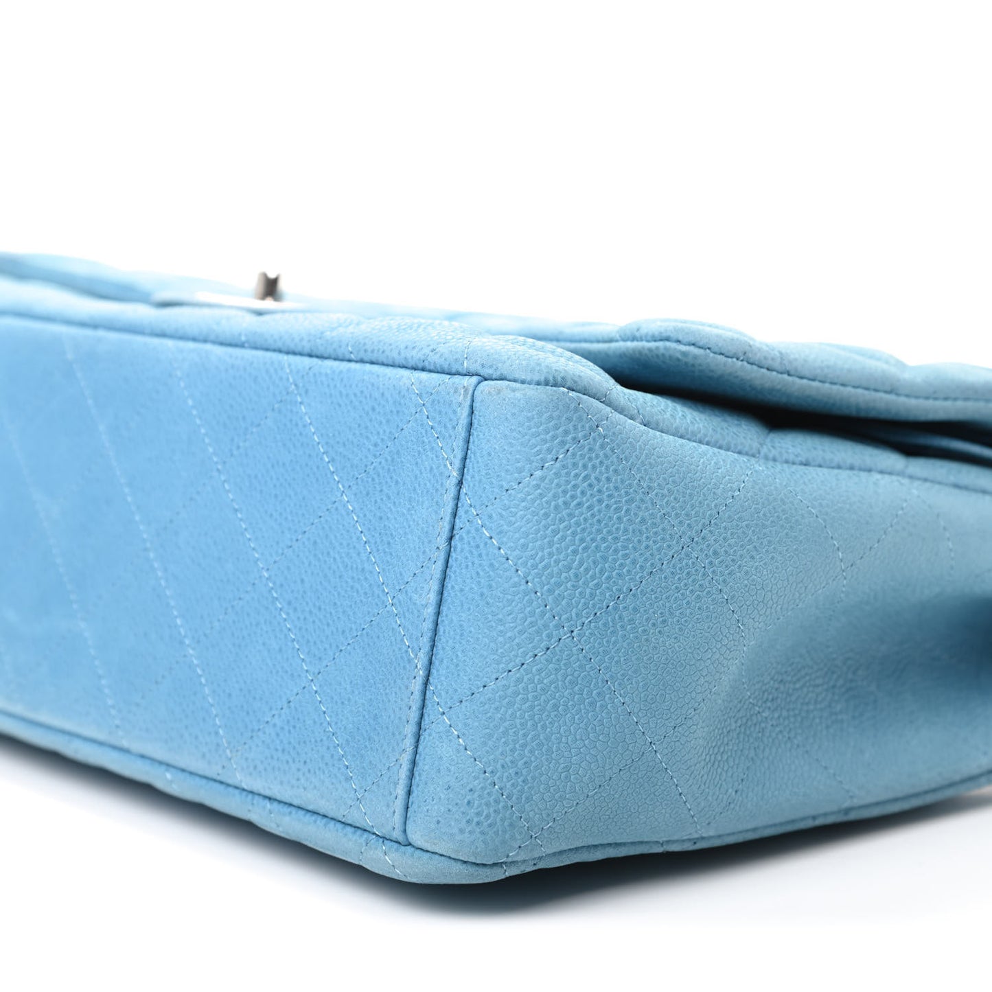 Iridescent Caviar Quilted Maxi Double Flap Blue