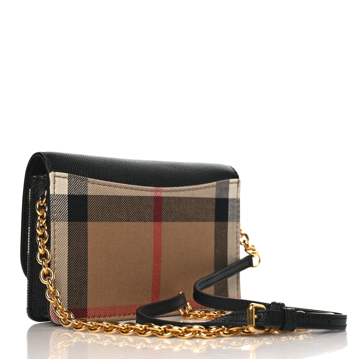 Grained Calfskin House Check Tartan Mix Hampshire Wallet On Chain Black