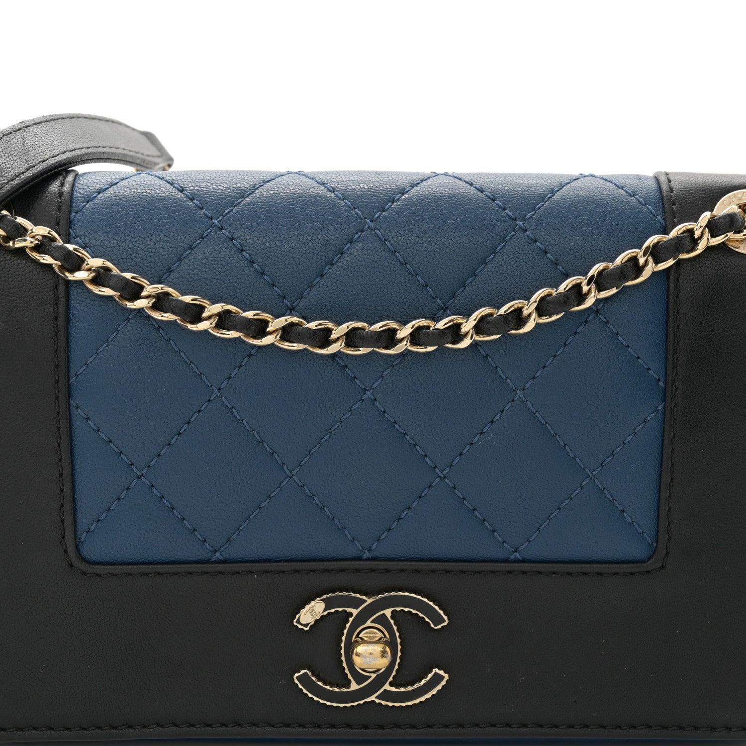 Chanel Sheepskin Quilted Medium Vintage Mademoiselle Flap Blue Black 8 of 10
