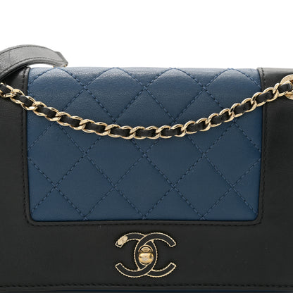 Chanel Sheepskin Quilted Medium Vintage Mademoiselle Flap Blue Black 8 of 10