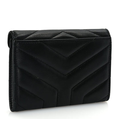 Saint Laurent Lambskin Y Quilted Monogram Small Loulou Envelope Wallet Black 3 of 7