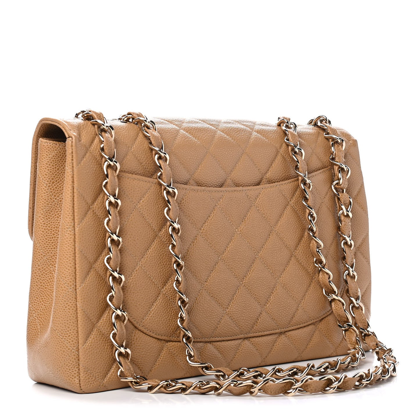 Caviar Quilted Jumbo Single Flap Beige
