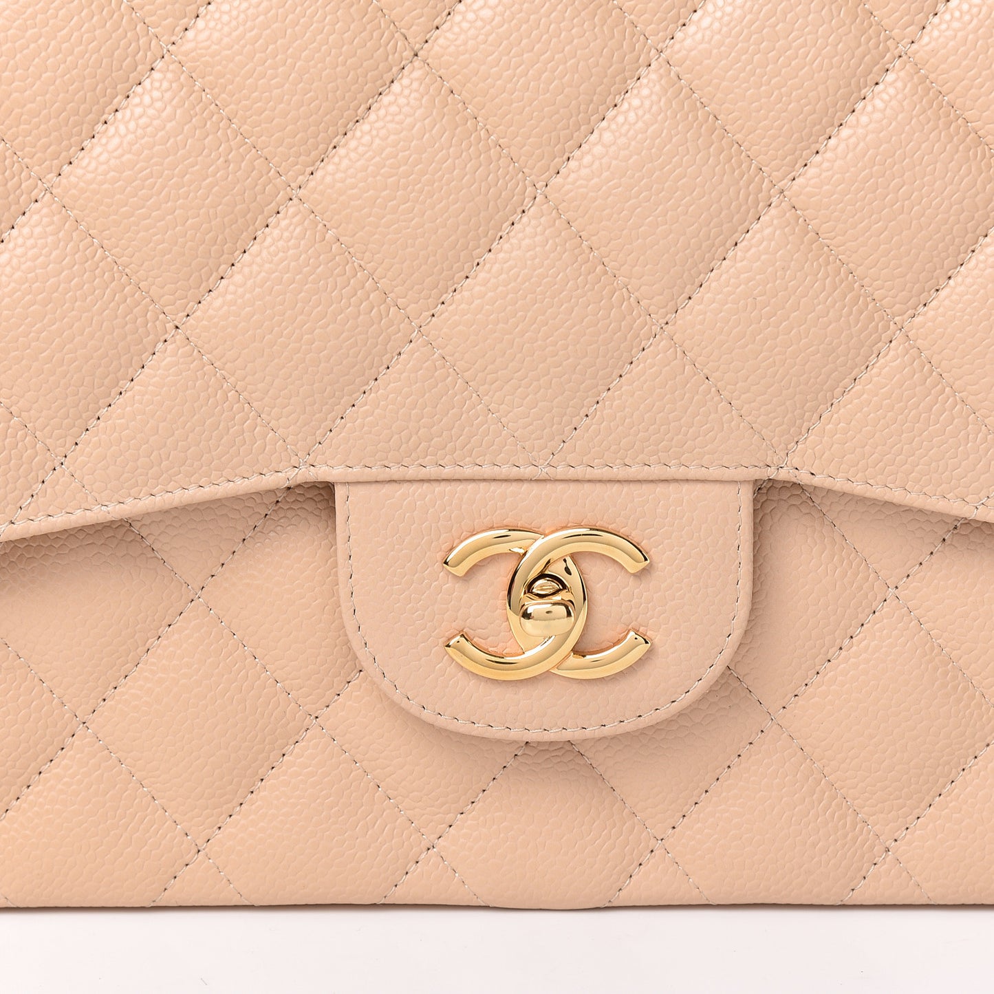 Caviar Quilted Jumbo Double Flap Beige Clair