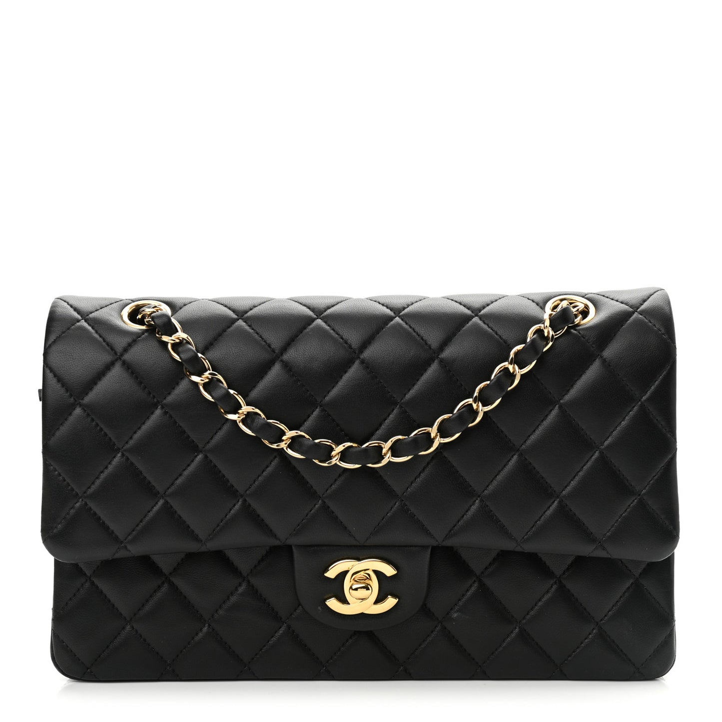 Lambskin Quilted Medium Double Flap Black