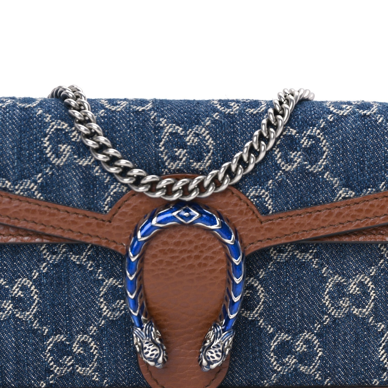 Gucci New Denim GG Monogram Dollar Calfskin Enamel Super Mini Dionysus Shoulder Bag Blue Tea Cuir Epilog Electric Blue 6 of 7