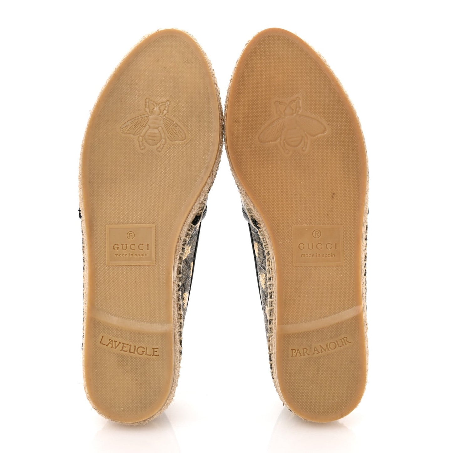 GG Supreme Monogram Bees Espadrille Flats 38.5 Beige Ebony Oro Black