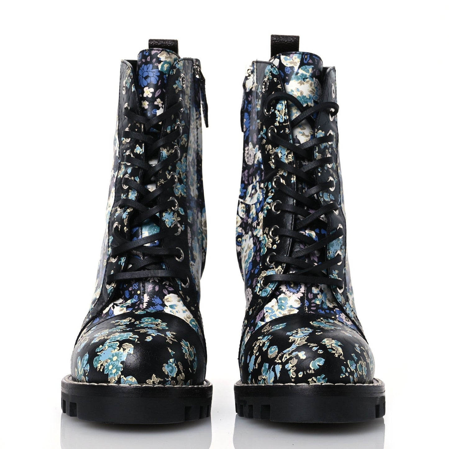 Calfskin Floral Star Trail Ankle Boots Black