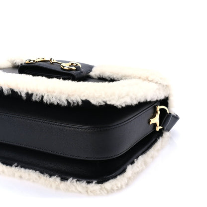 Gucci Sakai Be Green Calfskin Shearling Horsebit 1955 Shoulder Bag Black 8 of 8