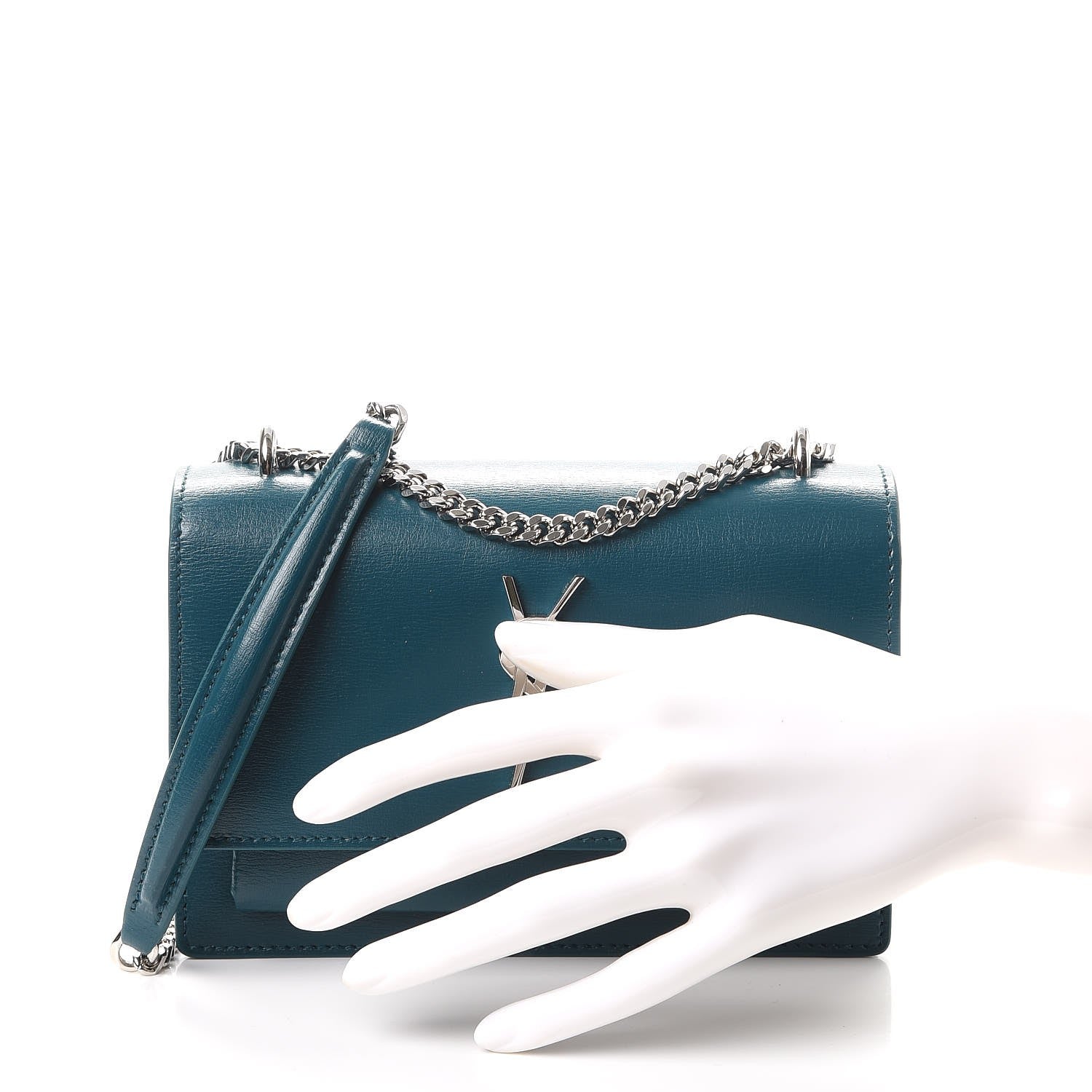 Saint Laurent Calfskin Monogram Sunset Chain Wallet Peacock 3 of 10