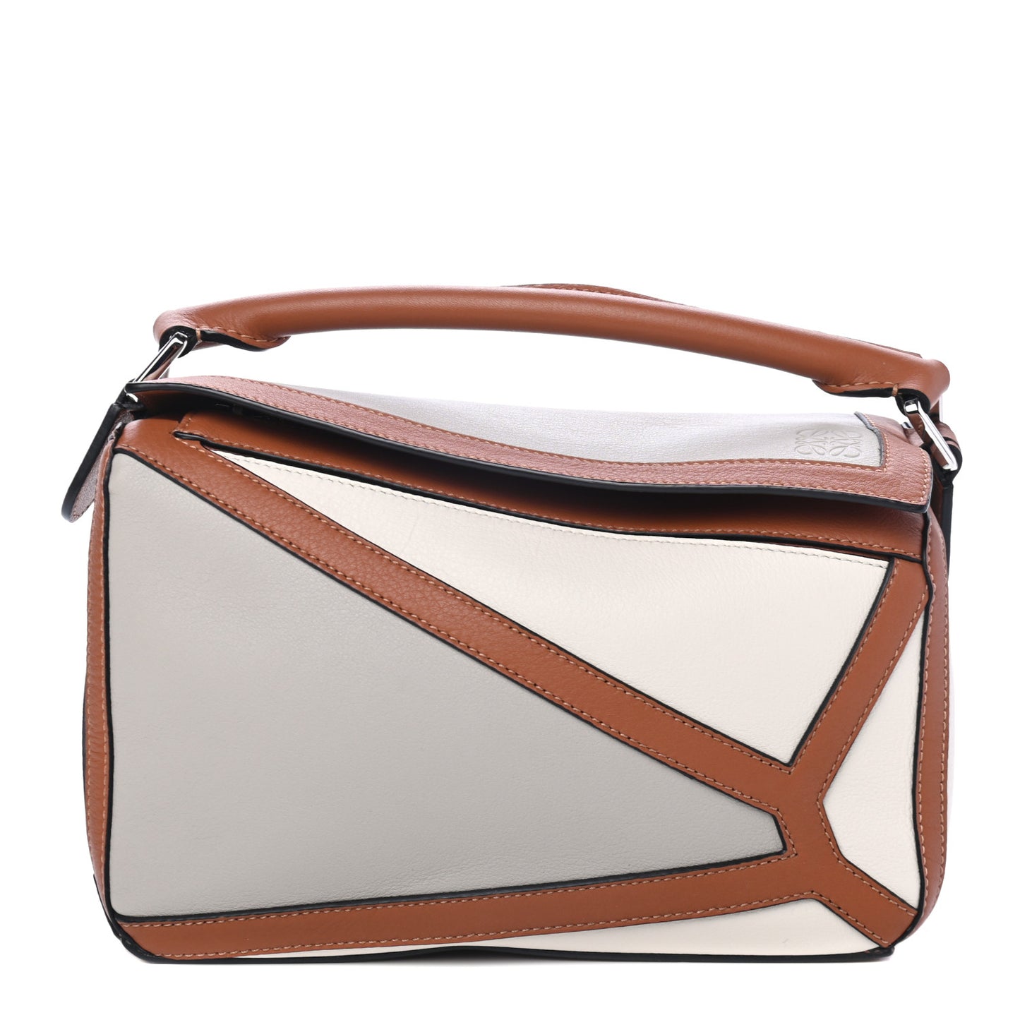 Calfskin Small Graphic Puzzle Bag Ghost Soft White