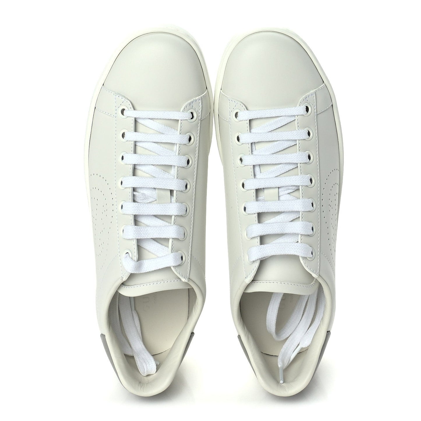 Calfskin Interlocking G Perforated Womens Ace Sneakers 37.5 White Grey Sky